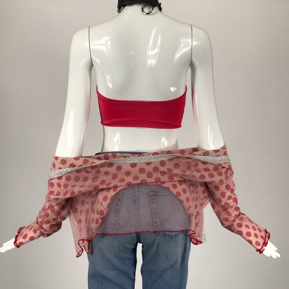 Vtg 90s 00s mesh cardigan red polka dots grunge ❤️